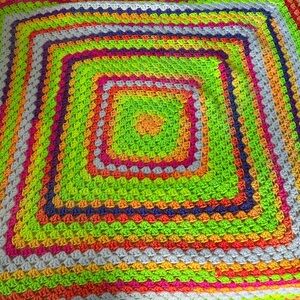Handmade Bright Rainbow Crochet Square Blanket